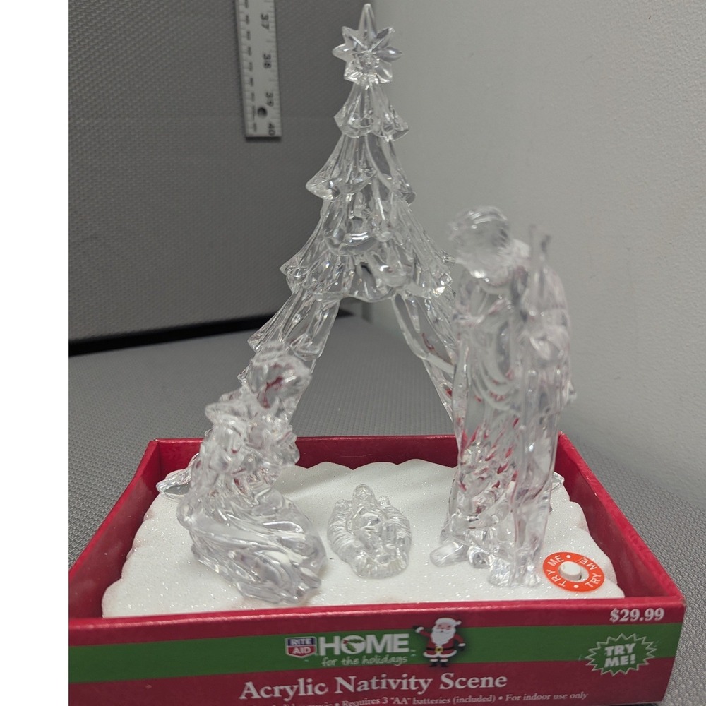 New Home for the Holidays Acrylic Nativity Scene LED Lights Music 9046724 In Box